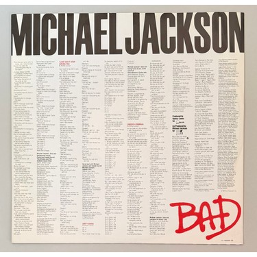 Epic Michael Jackson Bad Lp Plak (Orijinal 1987 Dönem Fiyatı