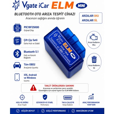 Vgate İcar Elm Obd2 Çift Anakartlı Bluetooth PIC18F25K80 Fiyatı