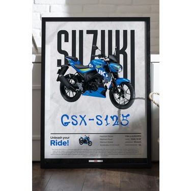 鈴木ページ Duvarda Suzuki Gsx-S 125 Siyah Ahşap Çerçeveli Poster, Fiyatı