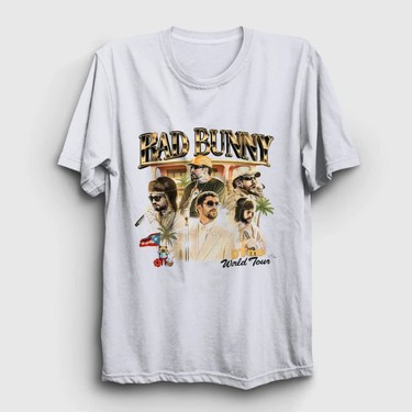 Unisex Beyaz World Tour Dtmf Bad Bunny T-Shirt 605430TT Fiyatı