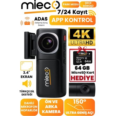Mieco A7 4K UHD Ön + Arka Araç Kamerası 150° Ultra Geniş Açı Fiyatı