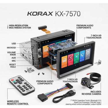 Korax KX-7570 Double Din Dokunmatik Ekran Araç Multimedya Fiyatı