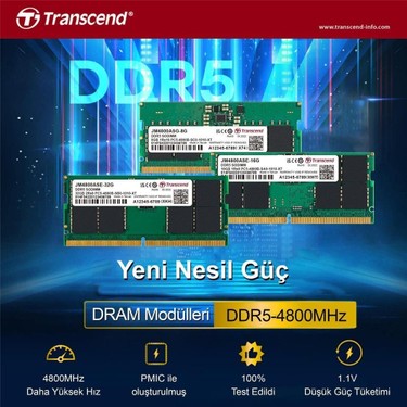 Transcend 16GB DDR5 4800MHz CL40 Notebook Ram JM4800ASE-16G Fiyatı