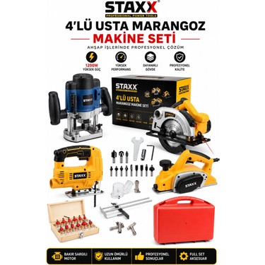 Staxx Power 4'lü Usta Marangoz Makine Seti Freze Formika + Fiyatı