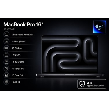 MacBook Pro 16'' 14-Core Cpu 20-Core Gpu Apple M4 Pro 48GB Fiyatı