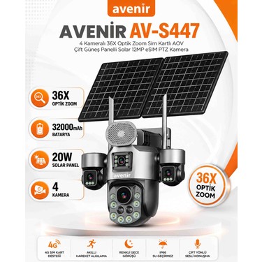 Avenir AV-S447 – 4 Kameralı 36X Optik Zoom Sım Kartlı Güneş Fiyatı