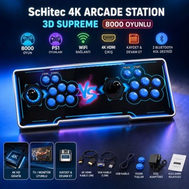 Schitec 4K Arcade Station 3D Supreme 8000 Oyunlu Tv Baglanan Fiyatı