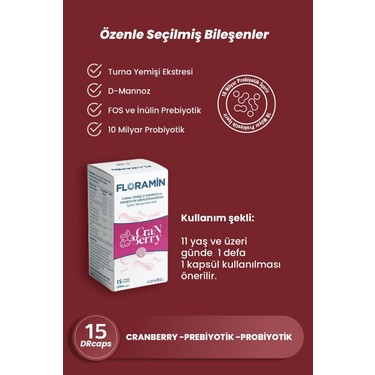 FLORAMİN FLORAMIN D-Mannoz + Turna Yemişi (Cranberry) + Fiyatı