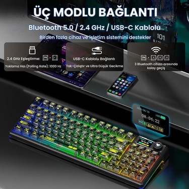 Aula F98 Pro V3 OLED Ekranlı Crystal Switch Makrolu Kablosuz Fiyatı
