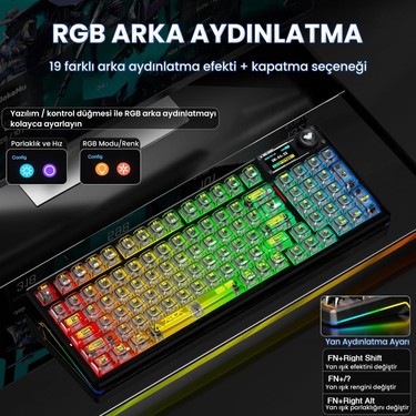 Aula F98 Pro V3 OLED Ekranlı Crystal Switch Makrolu Kablosuz Fiyatı