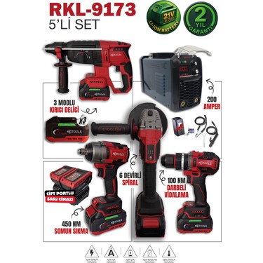 RKL-9173 Retools Bordo 5'li Set (4'lü Set + 200 Amper Fiyatı