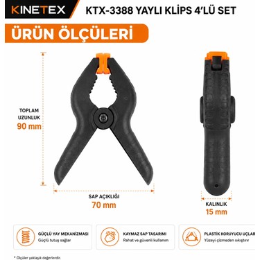 Kinetex KTX-3388 Yaylı Klips 4'lü Set 3” Plastik Sıkıştırma Fiyatı