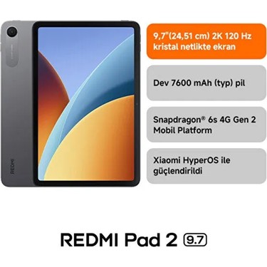 Redmi Pad 2 9.7 Kılıfı ile Birlikte 4gb +64GB Gri Fiyatı
