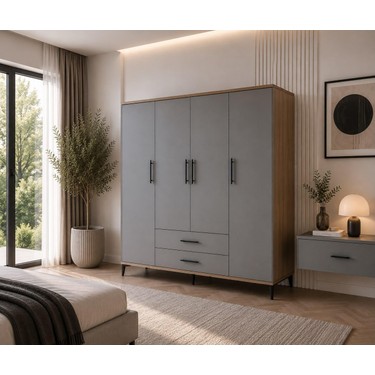 Afilli Urla 4 Kapaklı 2 Çekmeceli Gardrop Tamamı Mdf( Atlas Fiyatı