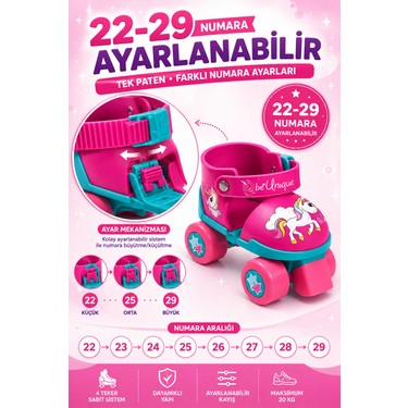Toyfest Unicorn Çantalı 4 Teker Çocuk Paten Seti Dizlik Fiyatı