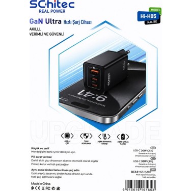 Schitec Gan 65W Ultra Hızlı Şarj Cihazı 3 Çıkışlı Usba / 2 x Fiyatı