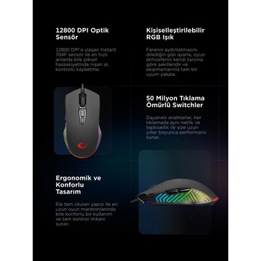 Rampage SMX-G68 Spear Kablolu Gaming Oyuncu Mouse 7200 DPI Fiyatı