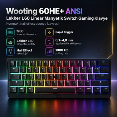 Wooting 60HE+ Ansı Lekker L60 Linear Manyetik Switch Gaming Fiyatı