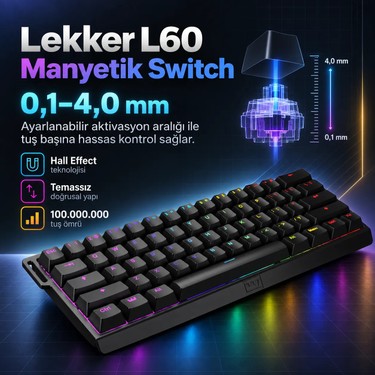 Wooting 60HE+ Ansı Lekker L60 Linear Manyetik Switch Gaming Fiyatı
