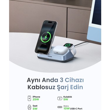 Ugreen Magflow 3-In-1 Qi2 25W Magsafe Manyetik Kablosuz Şarj Fiyatı