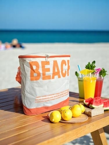 1001 Termal Plaj Çantası, Beach Yazılı Plaj Çantası, Termal Çanta, Soğuk Tutucu Termos görsel 3