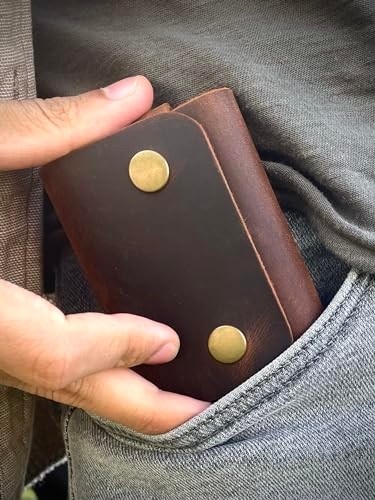 1001 Hakiki Deri Kartlık, Kredi Kartı Cüzdanı, El Yapımı Minimal, Erkek & Kadın Minimalist Kartlı görsel 3