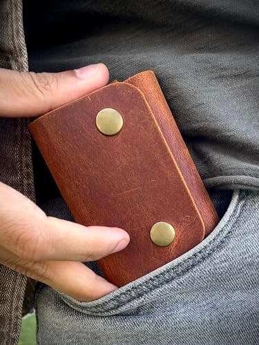 1001 Hakiki Deri Kartlık, Kredi Kartı Cüzdanı, El Yapımı Minimal, Erkek & Kadın Minimalist Kartlı görsel 3
