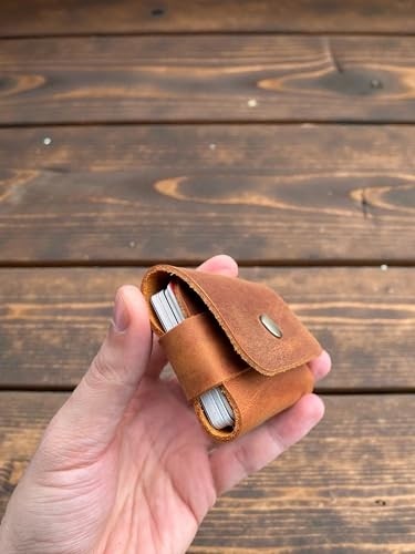 1001 Hakiki Deri Minimal Kartlık, Erkek & Kadın Minimalist Kartvizitlik, Tek Çıtçıtlı Şık Para V görsel 3
