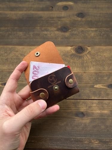 1001 Hakiki Deri Minimal Kartlık, Erkek & Kadın Minimalist Kartvizitlik, Tek Çıtçıtlı Şık Para V görsel 3