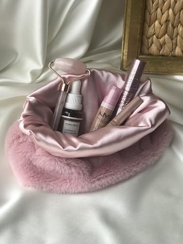 1001 Melsea Peluş Makyaj Çantası Pudra Pembe Organizer Seyahat Çantası görsel 3