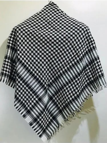 İstanbul Style Moda Pamuklu Puşi , Poşu, Kefiye Beyaz Şal 100X100 AYN24014 görsel 4