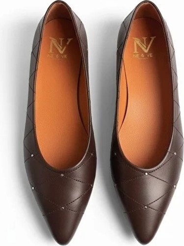 Ne&Ve Shoes Siyah Deri Çapraz Dikiş Detaylı Pimli Kadın Sivri Burun Babet görsel 5