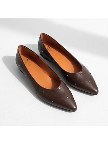Ne&Ve Shoes Siyah Deri Çapraz Dikiş Detaylı Pimli Kadın Sivri Burun Babet görsel 6