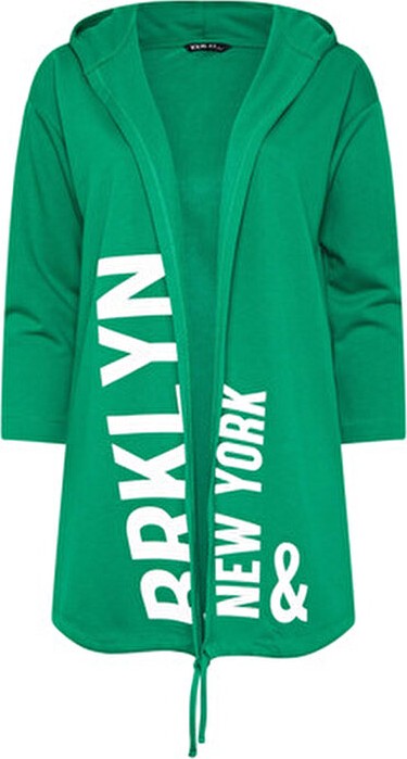 Stil Diva Kapüşonlu Uzun Kollu Yazı Baskılı Cepsiz Hırka %65 Pamuk 303984 Büyük Beden görsel 6