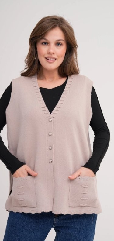 Fresh Moda Kadın Anne Büyük Beden Triko Düz Model Yelek görsel 7