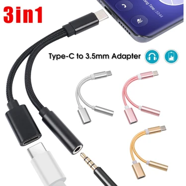 Bettyabecky Kulaklık 2'si 1 Arada Adaptör Tip C - 3,5 mm Aux Ses Kablosu Usb-C 3,5 mm Jak Kulaklık