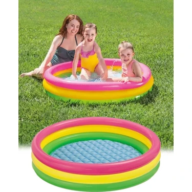 Intex 3 Boğumlu Şişme Havuz 114 x 25 cm Pembe Mavi Yumuşak Tabanlı Çocuklar İçin