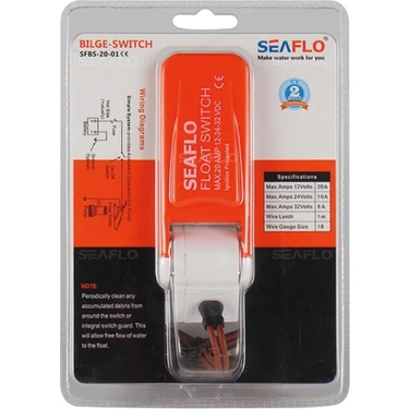 Seaflo Sfbs-20-01 Sintine Pompası Şamandıra Şalteri, Ds Pompa Şamandırası 12-24 Volt 20