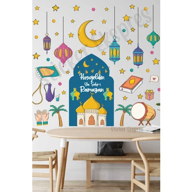 Sticker Ekspres Kubbeli Hoşgeldin Ramazan Temalı Ramazan Süsü Cam Duvar Kapı Sticker