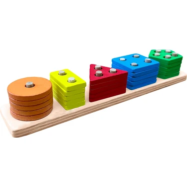 Hamaha Wooden Toys Doğal Ahşap Eğitici Oyuncak Dikdörtgen 5'li Sütun Geometrik Şekil