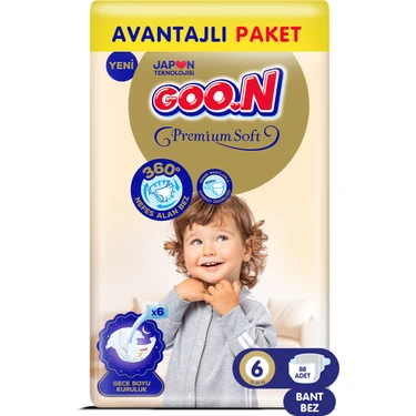 Goo.n Premium Soft 6 Numara Süper Yumuşak Bant Bebek Bezi Avantajlı Paket - 88