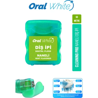 Oral White Cleaning Pro Naneli Diş İpi 50 m – Ferah Nefes ve Etkili Plak Temizliği için Profesyonel