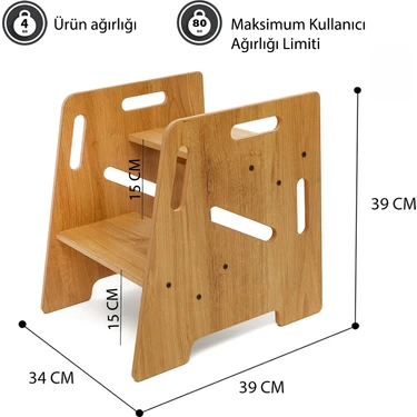 Minera Çocuk / Yetişkin Montessori Ahşap Basamak, Yükseltici,