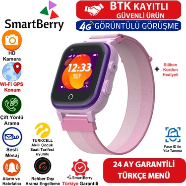 Z40 Görüntülü Görüşme Yüz Tanıma Gps Wıfı Konum Akıllı Çocuk Takip Saati Sim Kartlı - Pembe
