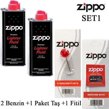 Zippo Çakmak ikmal Seti,2 bidon benzin +1 taş +1 fitil