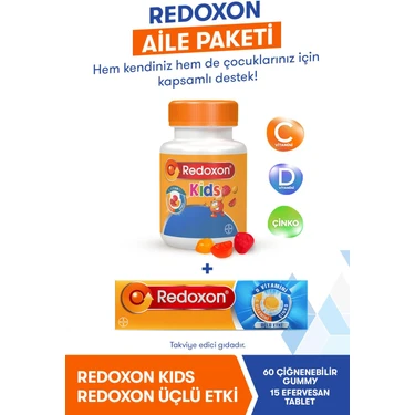 Redoxon Kids+ Redoxon Üçlü Etki 15 Efervesan Tablet (Aile Paketi) I C Vitamini, D Vitamini Ve Çinko