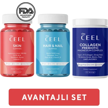 Vita Ceel 3'lü Magnezyum Complex, Collagen Tip 1, 3, Cilt Vitamini, Saç & Tırnak