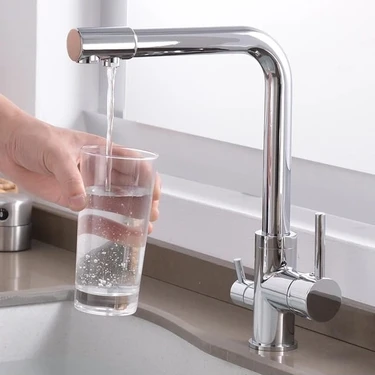 Rena Design Krom Arıtmalı Mutfak Eviye Bataryası 3 Yollu L Boru Lüx Su Tasaruflu Musluk 