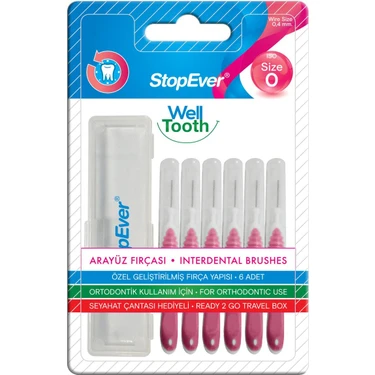 StopEver Well Tooth Metal Arayüz Fırçası ISO 0 0,4 mm Pembe 1 Adet – Plastik Kaplı, Aromasız, Dar