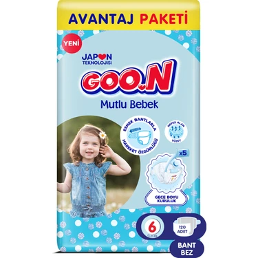 Goon Mutlu Bebek 6 Numara Bant Bebek Bezi Avantaj Paketi- 12 Saat Kuruluk - 120